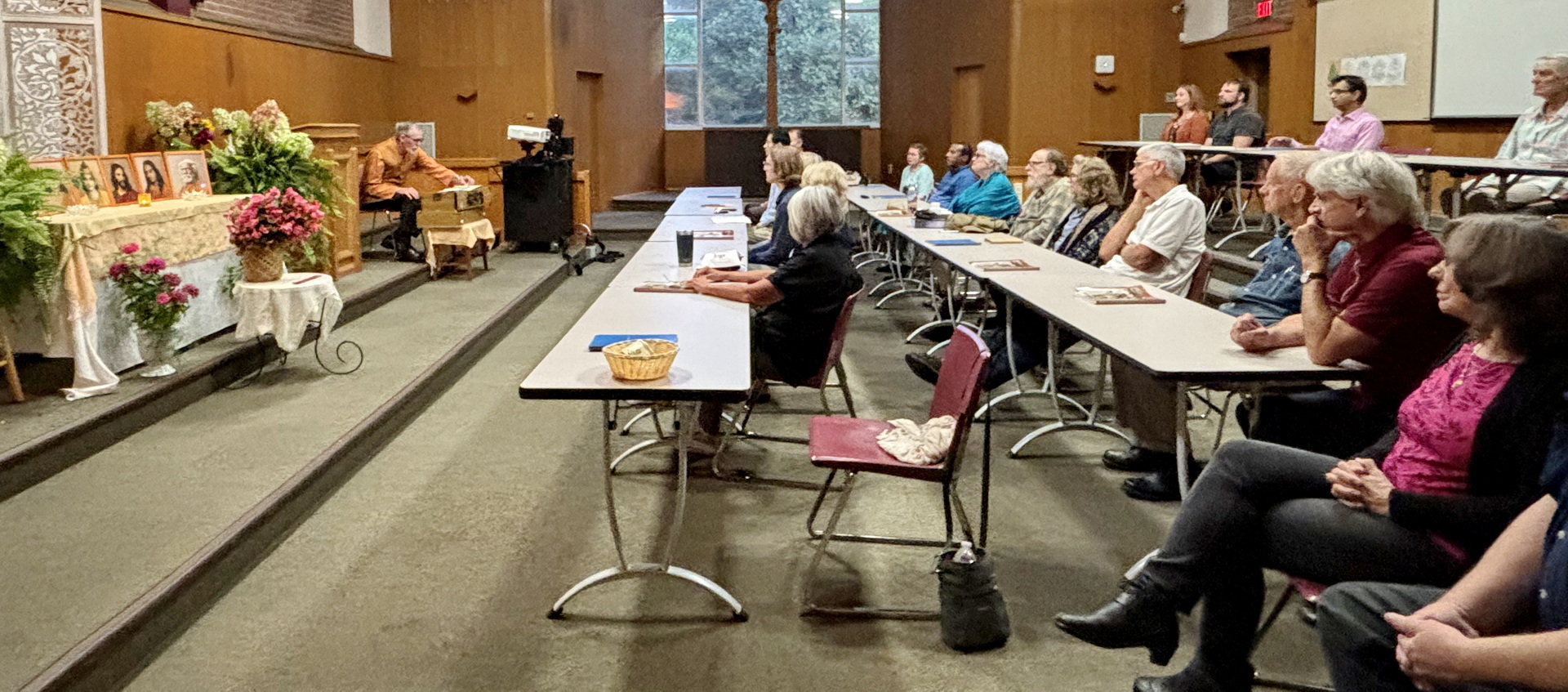 Brother Naradananda leads a workshop in Grand Rapids.