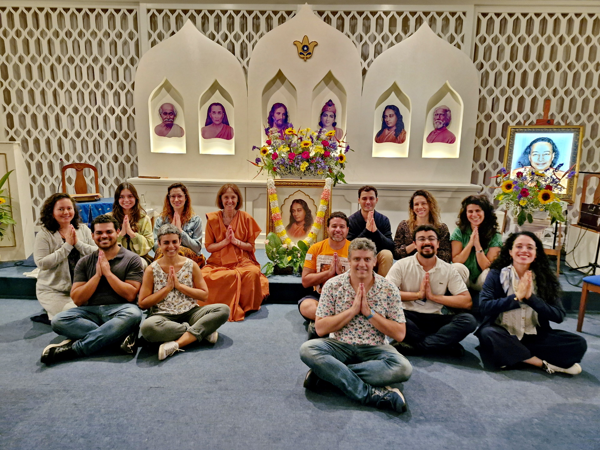 Sister Bhavani with members of the Young Adult Group after a satsanga in the Rio de Janeiro Center chapel.