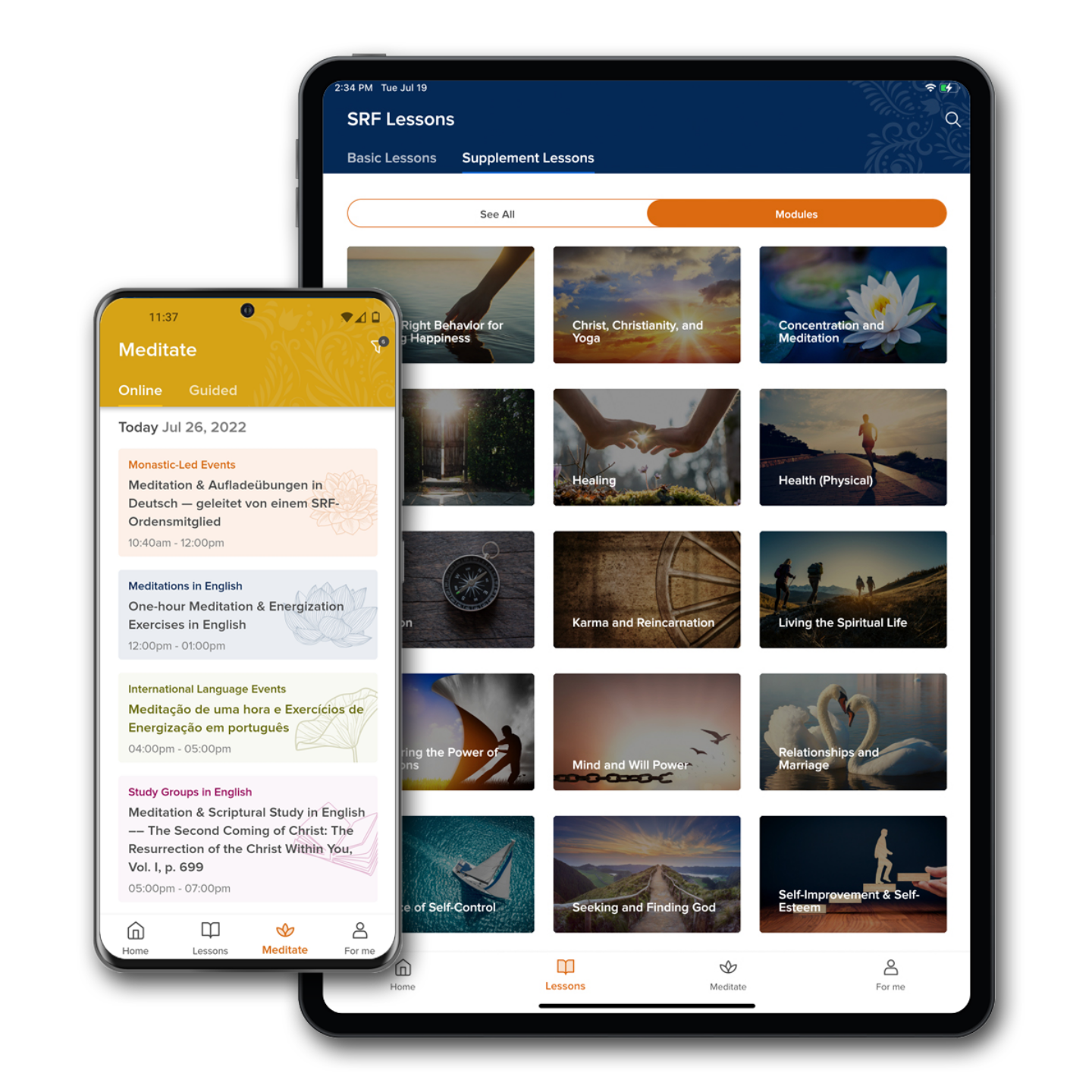 SRF YSS app mobile and tablet White background
