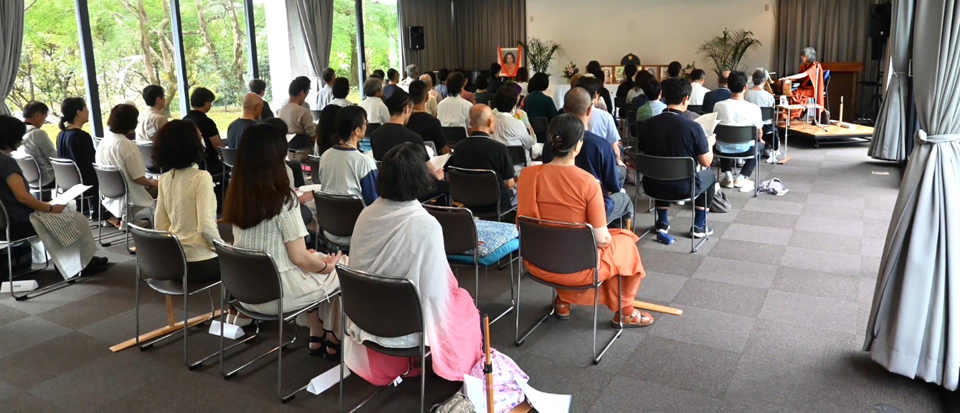 Sister Radhika leads a meditation during the Kyoto retreat.