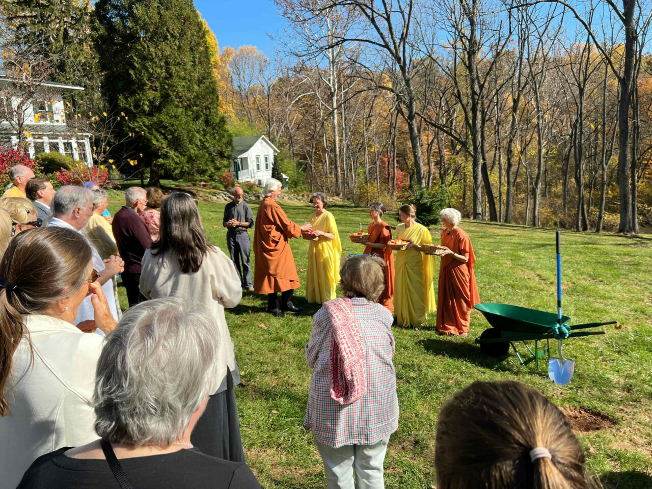 Brother Chidananda rose petals at Greenfield Retreat
