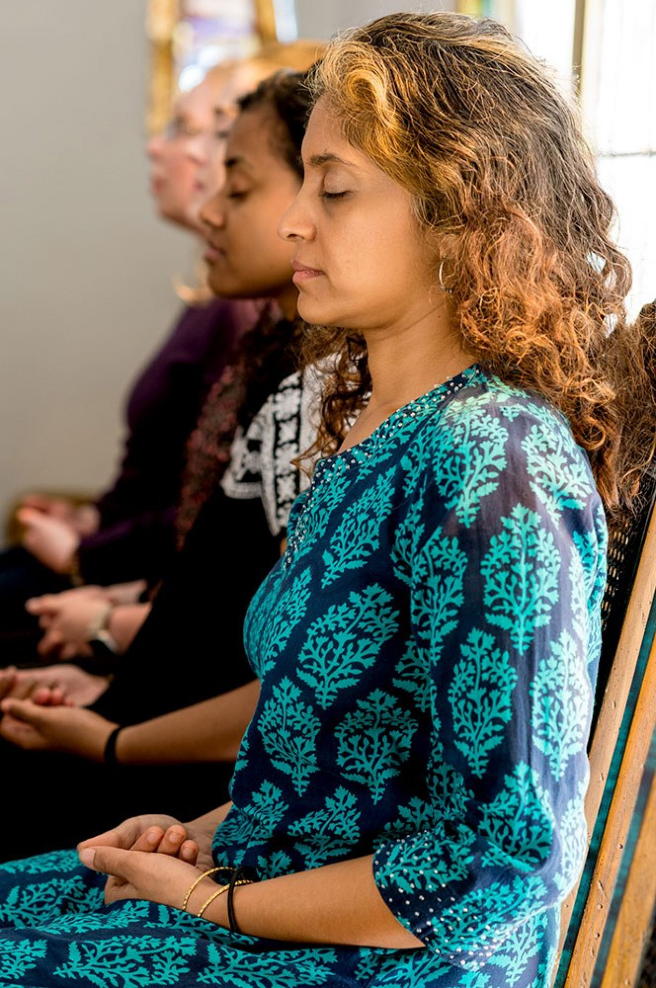 Devotees meditating at SRF Hollywood Temple