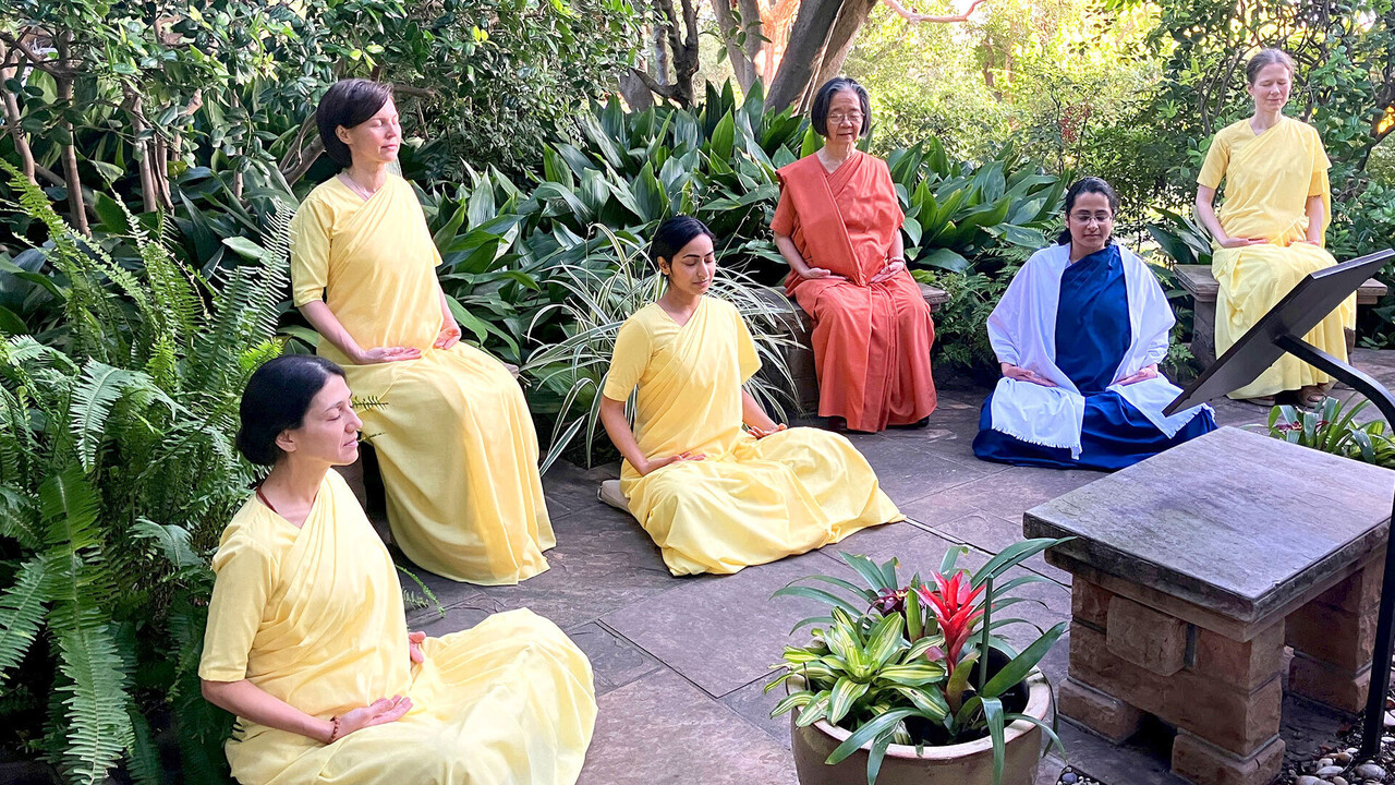 Nuns Meditating in Garden Monastic Order