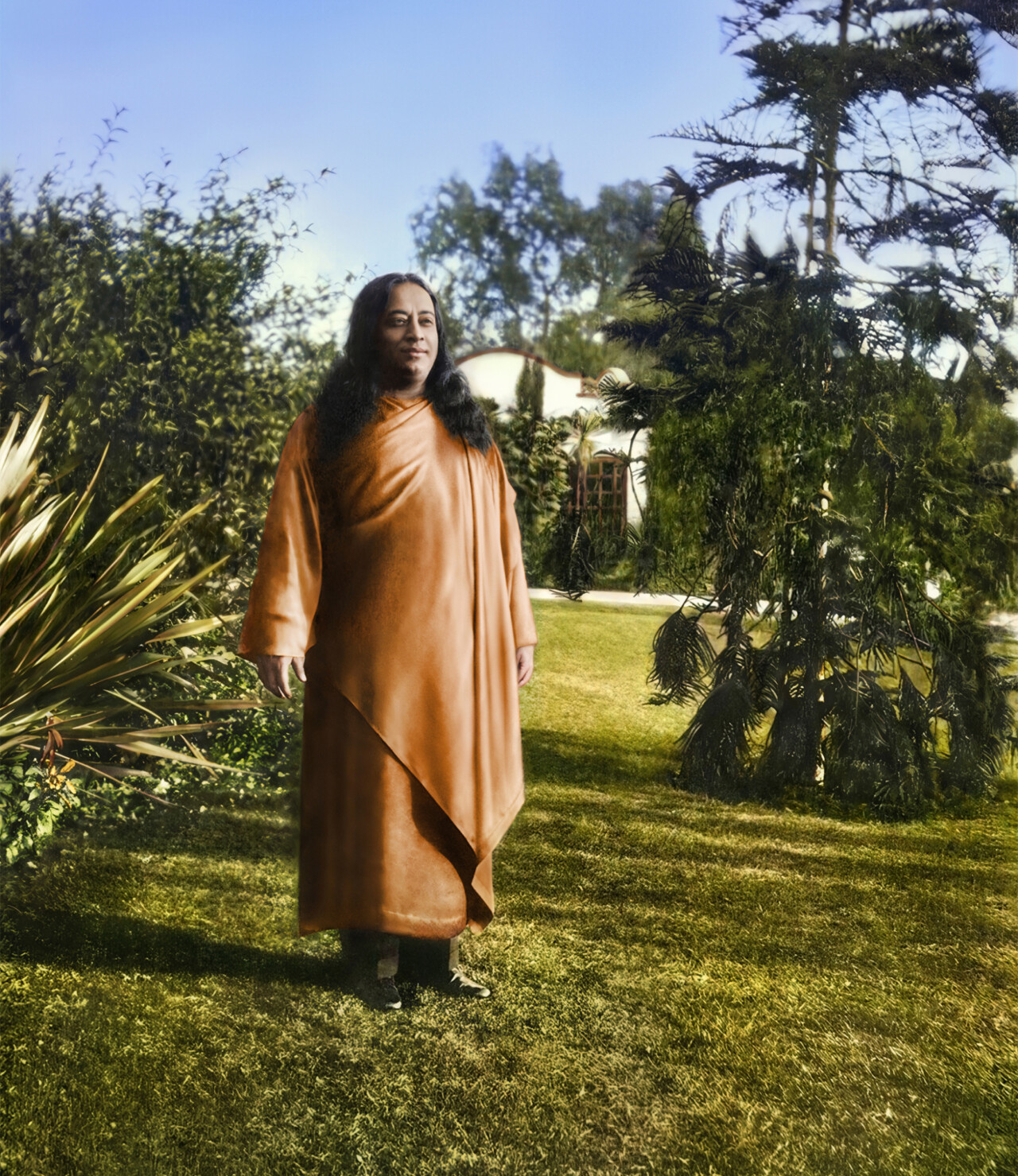 Paramahansa Yogananda With Cable Car Building 1934 color