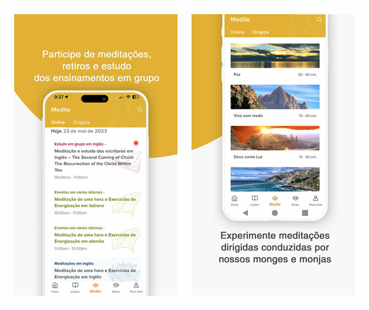 Portuguese Lessons Online and Guided Meditation Screens