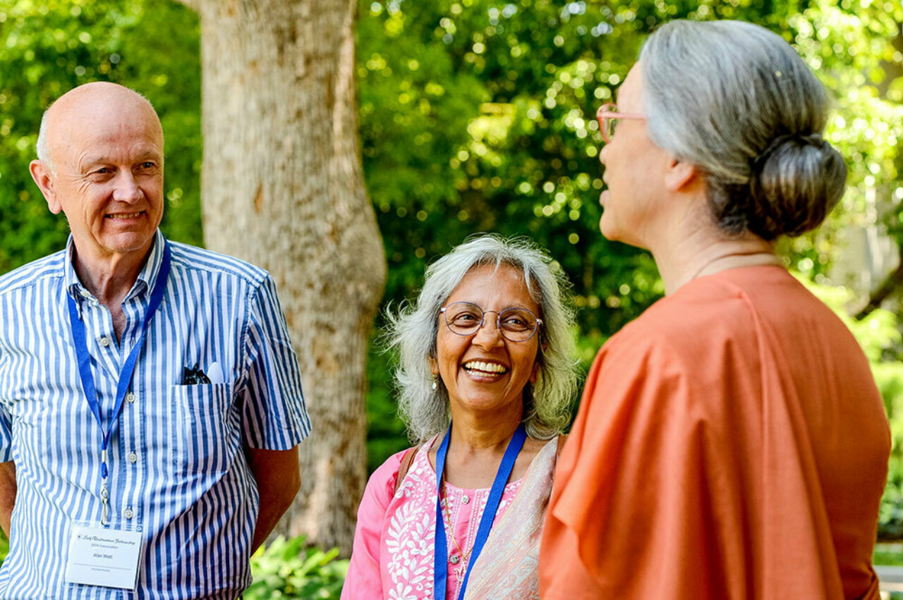 SRF Devotees speaking with Monastic